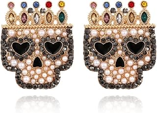 Gothic Skull Heart Beaded Pearl Earrings for Women