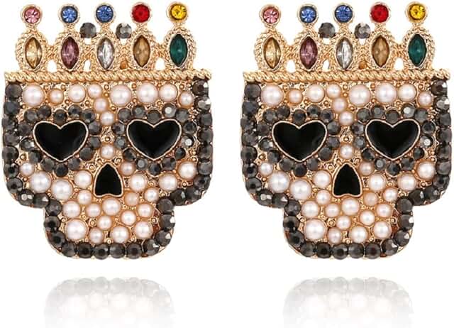 Gothic Skull Heart Beaded Pearl Earrings for Women
