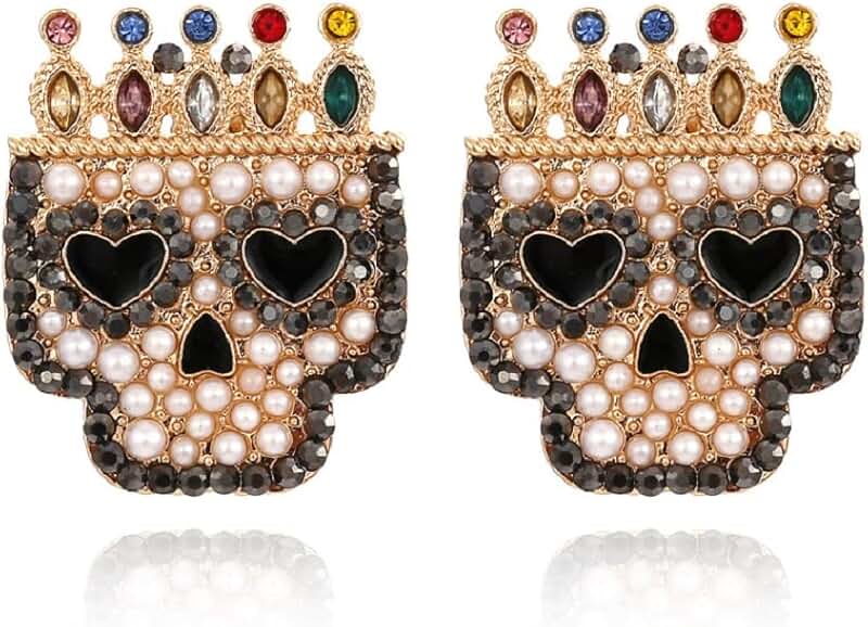 Gothic Skull Heart Beaded Pearl Earrings for Women