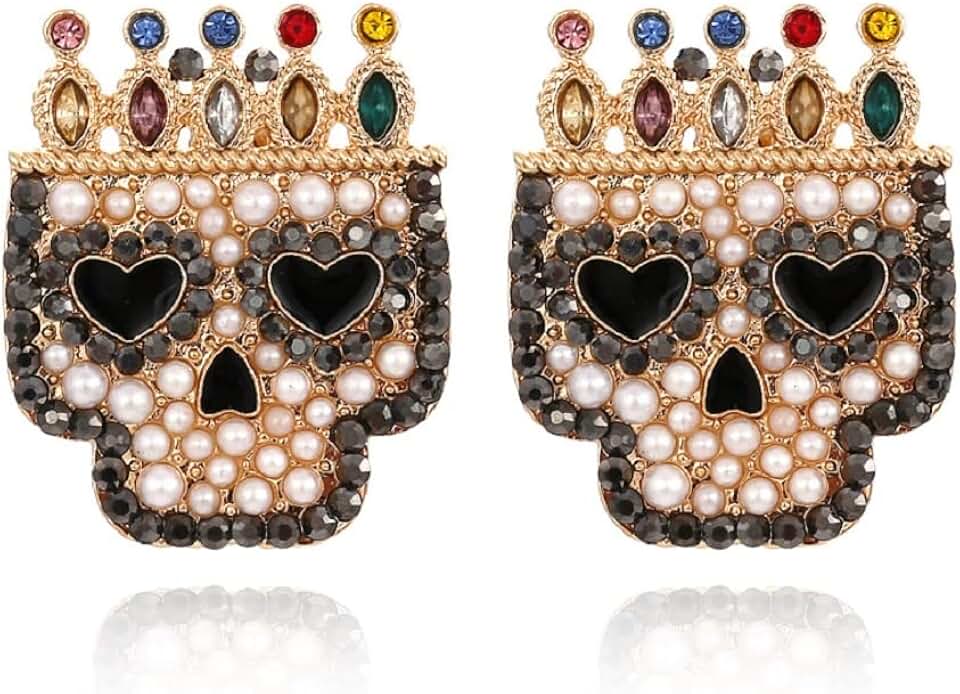 Gothic Skull Heart Beaded Pearl Earrings for Women