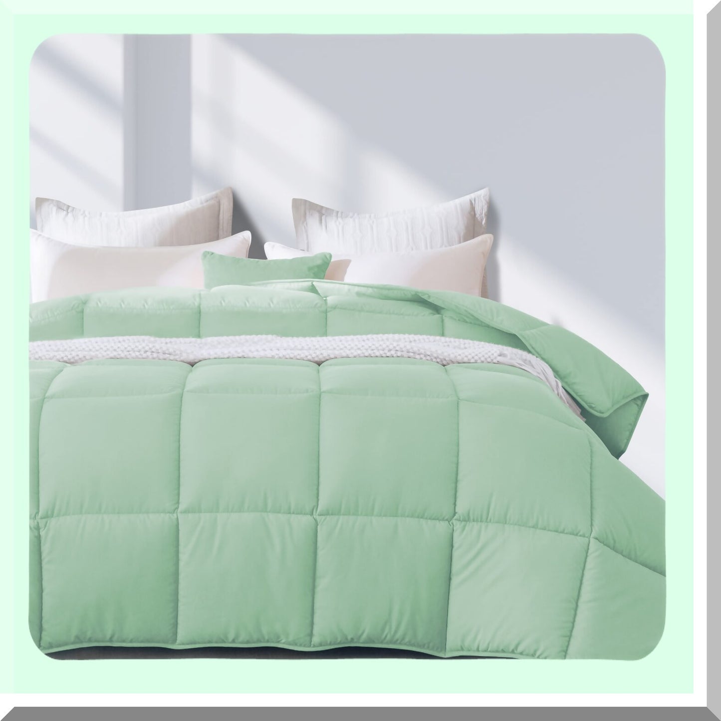 UltraSoft Green Microfiber Comforter - All Season Lightweight Quilt Duvet Insert with Polyester Fill for Bedding. Machine Washable, 90x90 Inches.