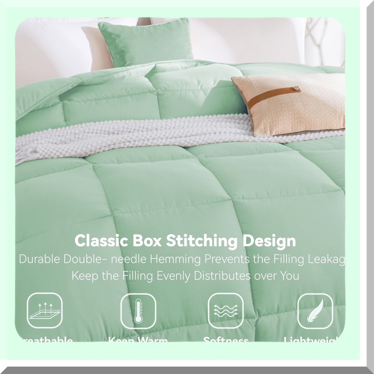 UltraSoft Green Microfiber Comforter - All Season Lightweight Quilt Duvet Insert with Polyester Fill for Bedding. Machine Washable, 90x90 Inches.