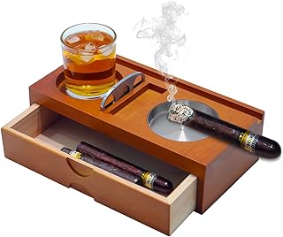 Wooden Ashtray with Cigar Slot and Phone Holder