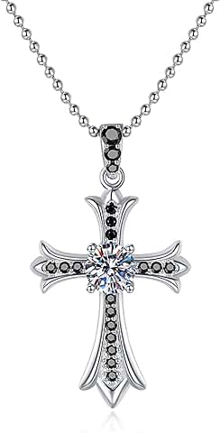 1 Carat Moissanite Cross Pendant on Silver Chain