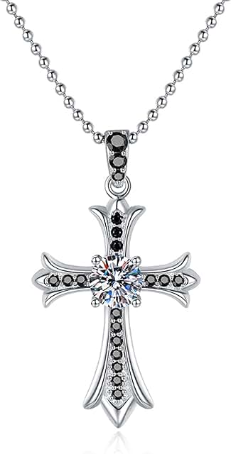 1 Carat Moissanite Cross Pendant on Silver Chain