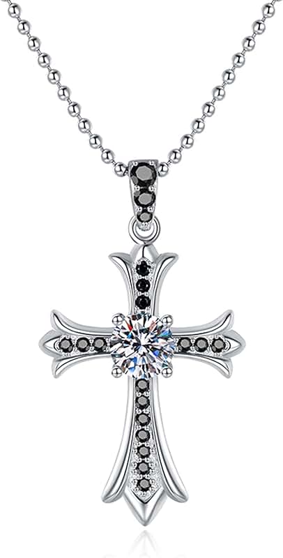 1 Carat Moissanite Cross Pendant on Silver Chain