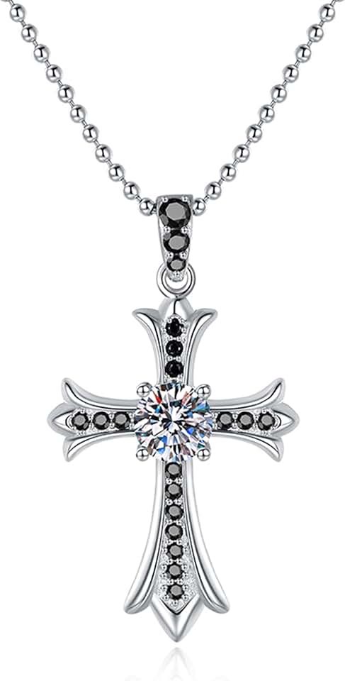 1 Carat Moissanite Cross Pendant on Silver Chain