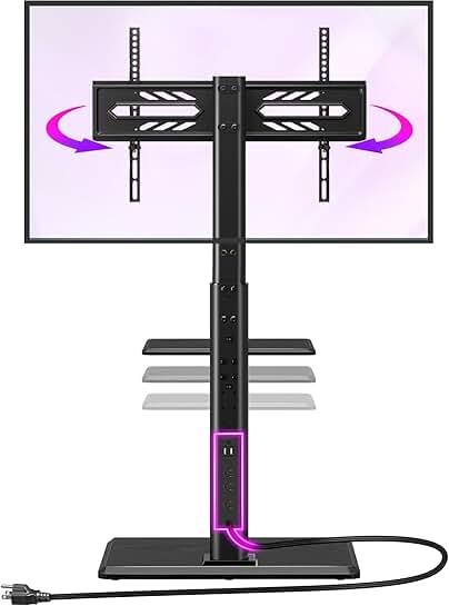 Adjustable TV Stand with Power Outlet and Shelf
