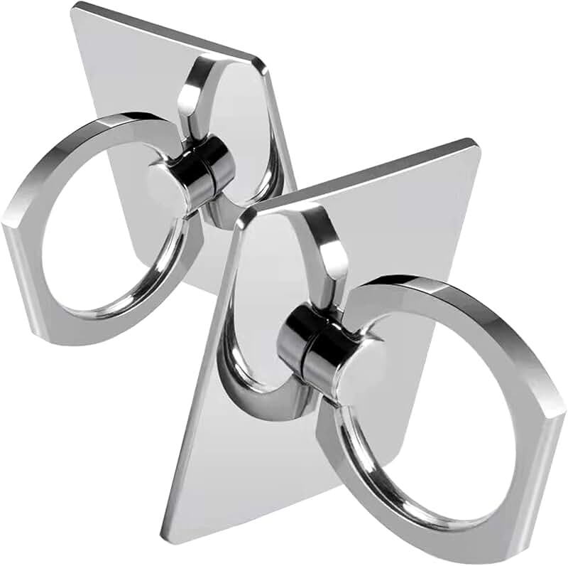 Square Sparkling Phone Ring Holder Stand, 360° Rotation, Silver