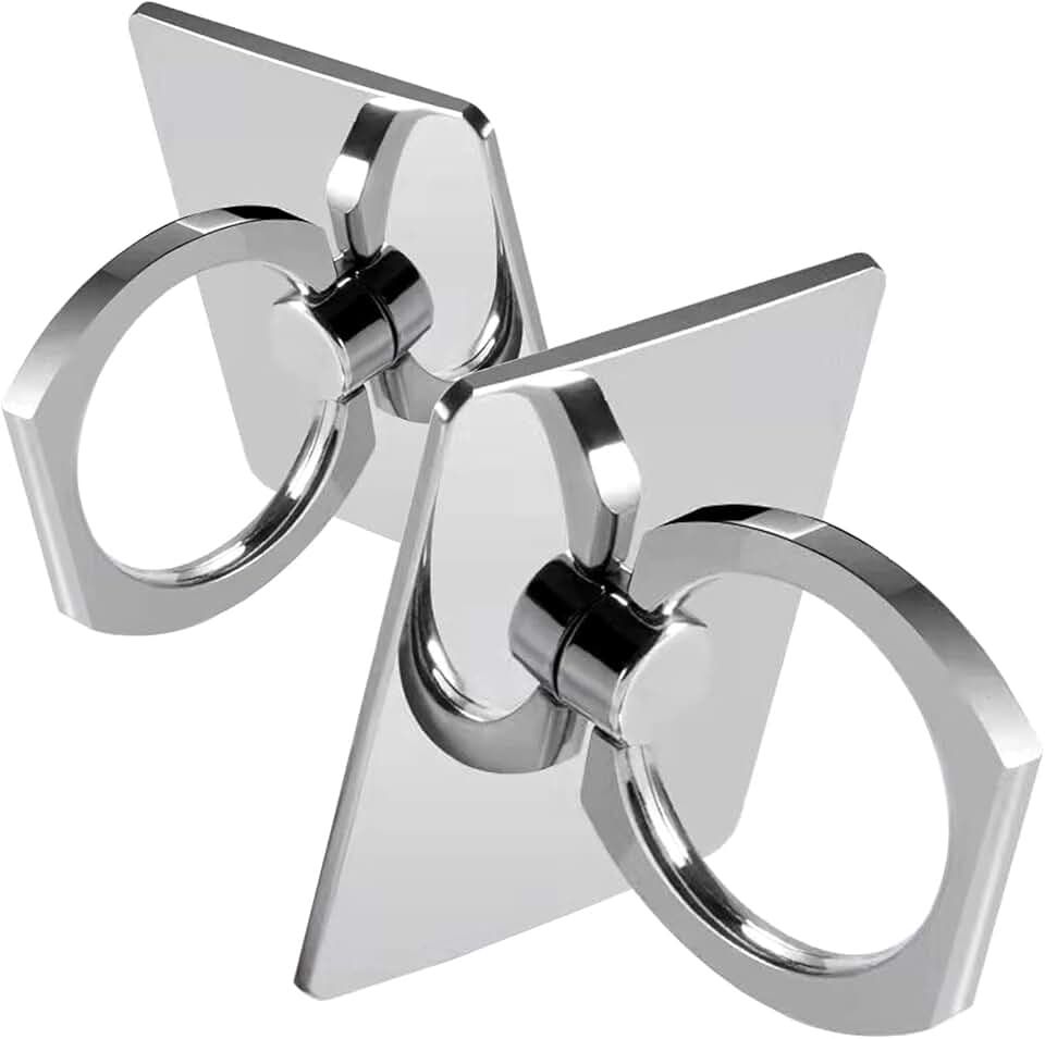 Square Sparkling Phone Ring Holder Stand, 360° Rotation, Silver