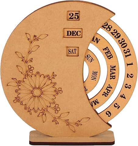 8.5 Inch Wooden Perpetual Calendar for Desk Decor