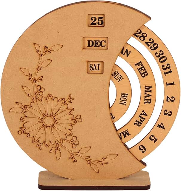 8.5 Inch Wooden Perpetual Calendar for Desk Decor