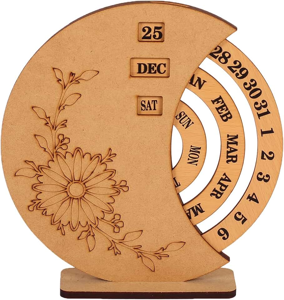 8.5 Inch Wooden Perpetual Calendar for Desk Decor