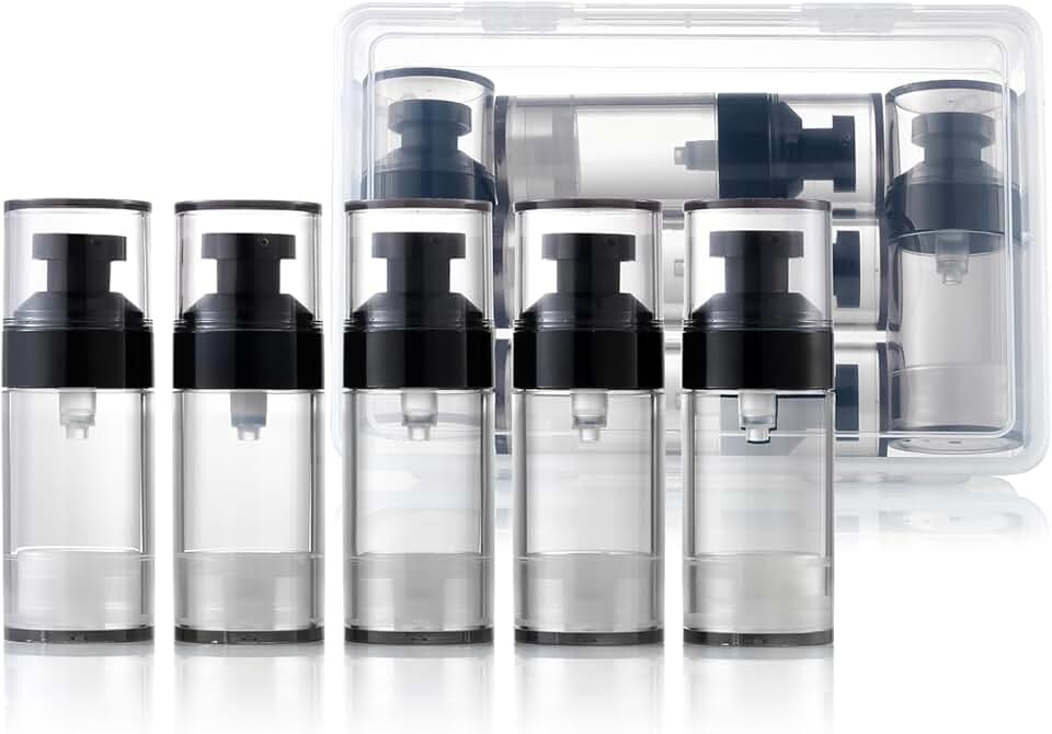 Set of 5 Reusable Wide Caliber Airless Pump Bottles