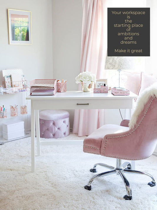 Pink Desk Organizer Set with Pen Cup and Trays