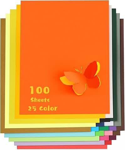 Assorted Colored Cardstock, 100 Sheets, 8.5" x 11"