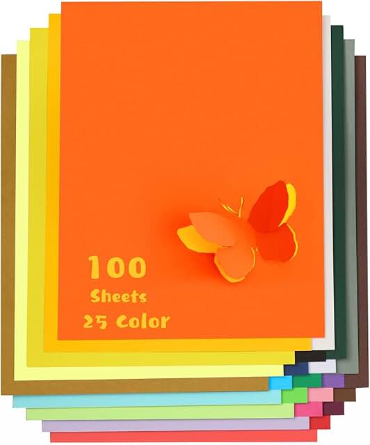 Assorted Colored Cardstock, 100 Sheets, 8.5" x 11"