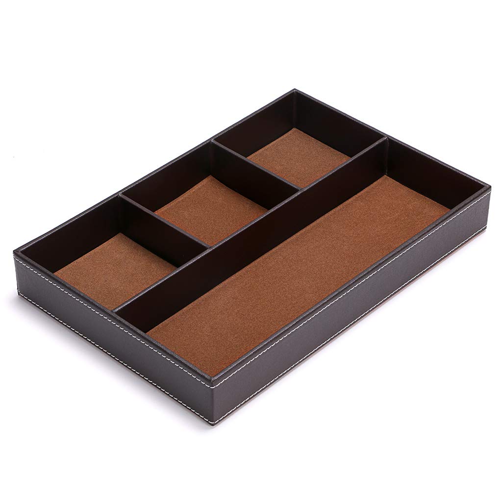4-slot PU Leather Desk Drawer Organizer in Brown