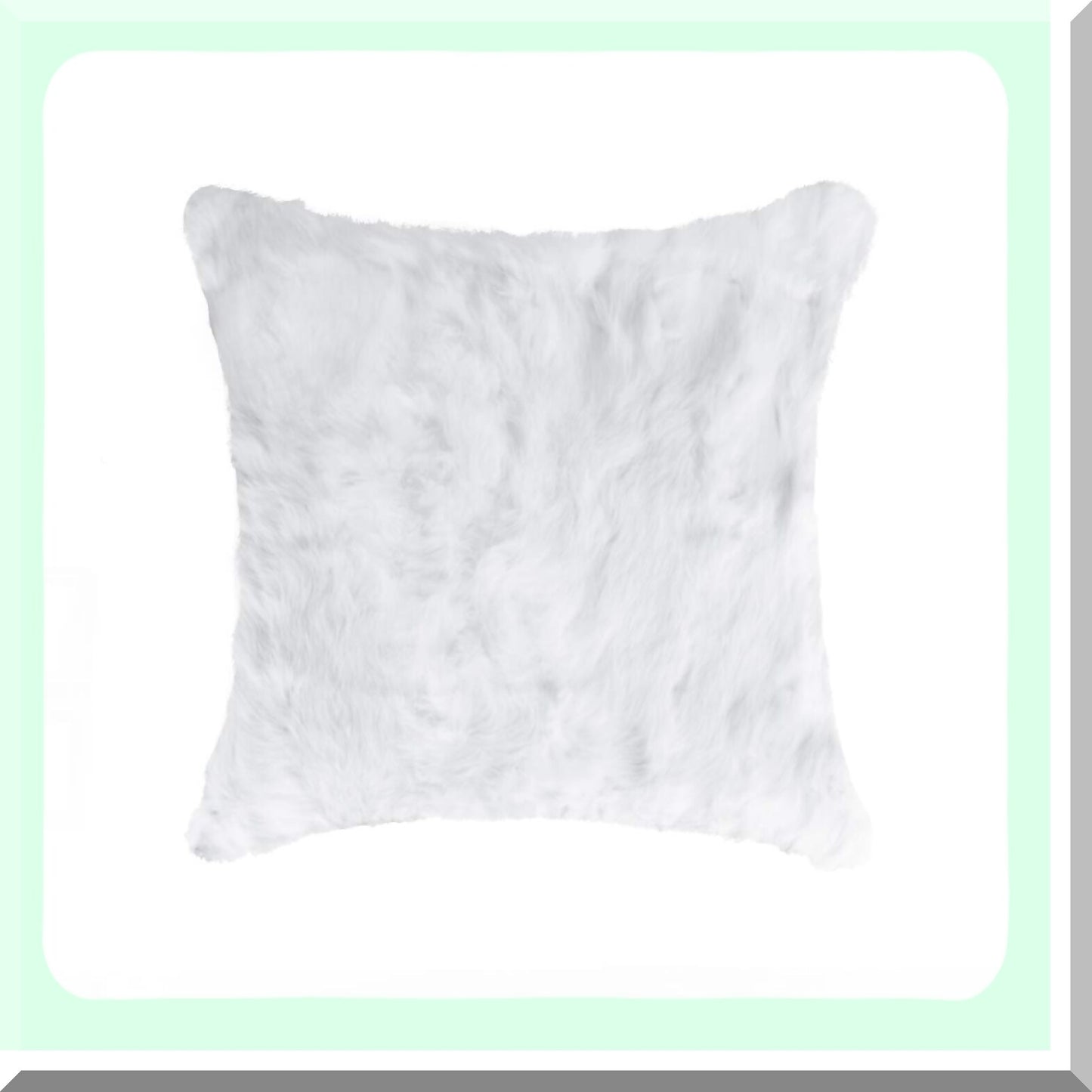 Fluffy Rabbit White Throw Pillow - Soft Poly Insert Decorative Cushion - Handcrafted 18x18 Inch Cozy Pillow Cover - Real Rabbit Fur Accent