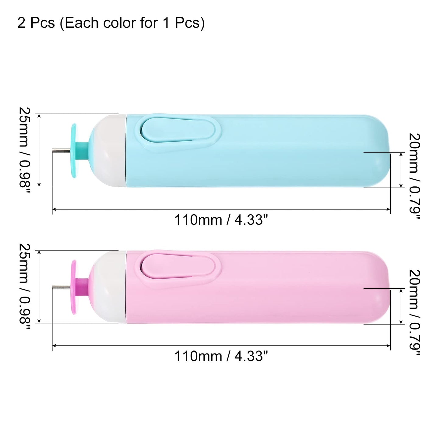 Electric Paper Curling Pens Set, Blue & Pink, 4" 2-Pack