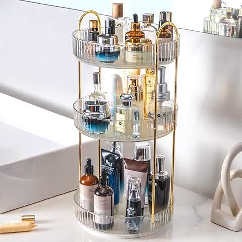 Three-tier round makeup organizer