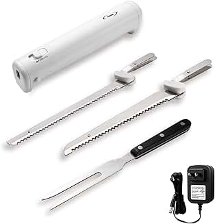 Rechargeable Electric Knife with 4 Blades and Serving Fork