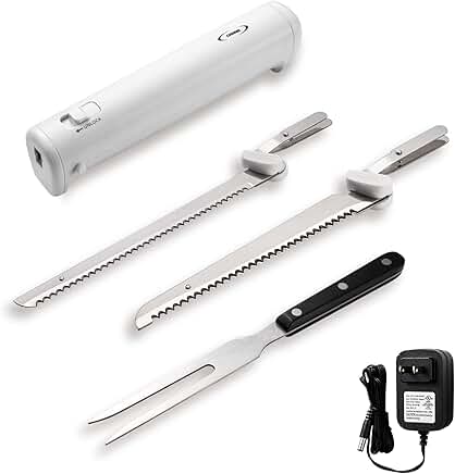 Rechargeable Electric Knife with 4 Blades and Serving Fork