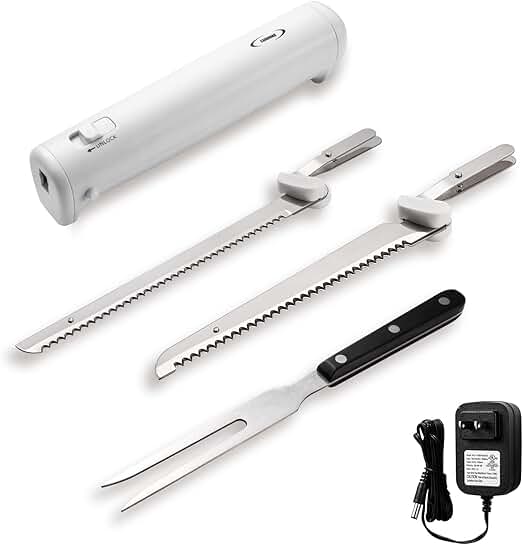 Rechargeable Electric Knife with 4 Blades and Serving Fork