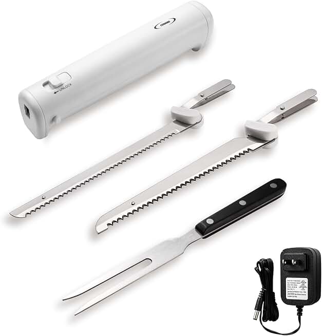 Rechargeable Electric Knife with 4 Blades and Serving Fork