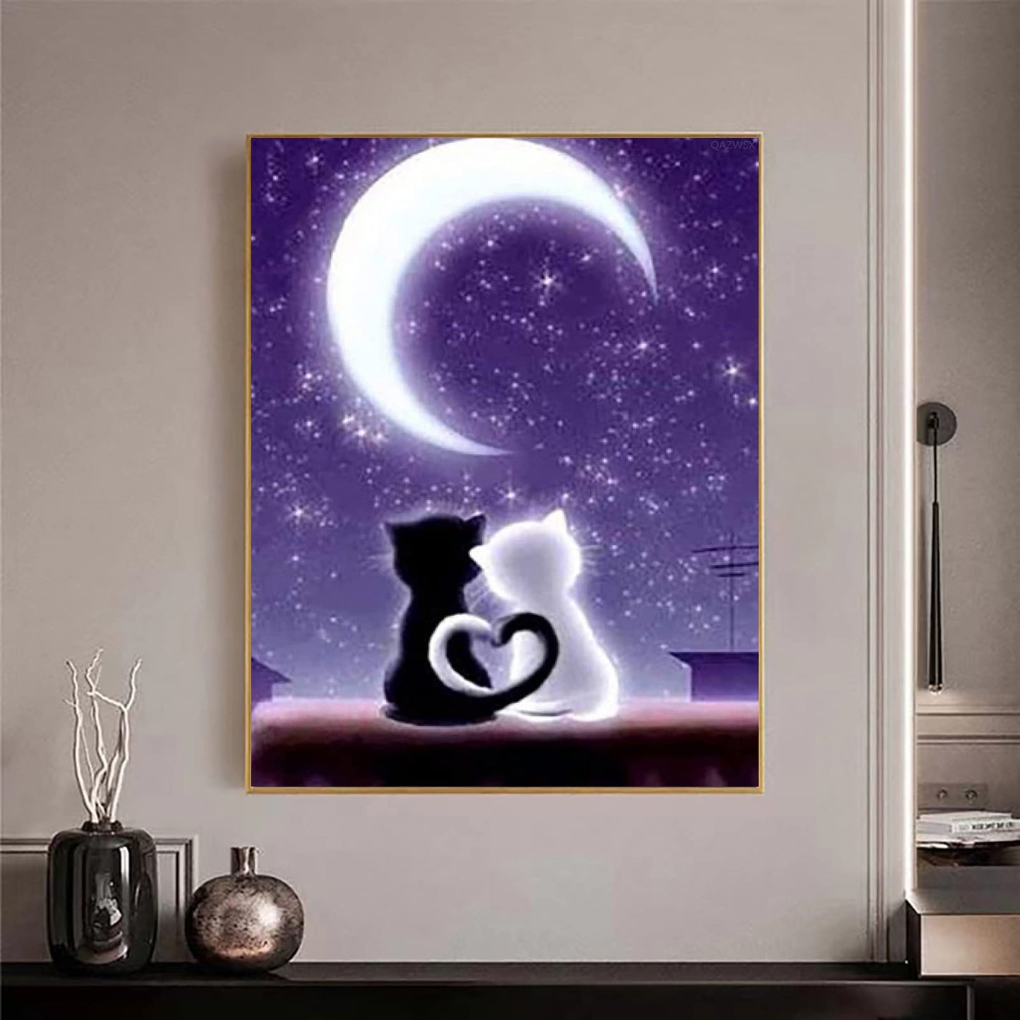 Night Moon and Pet Cat Diamond Art Kit 30x40 cm