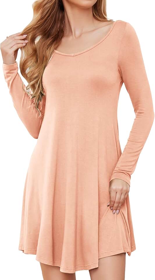 Women's Long Sleeve V-Neck Floral T-Shirt Dress