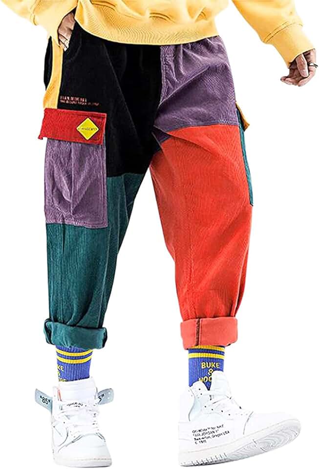 Men's Patchwork Cargo Jogger Pants with Multiple Pockets