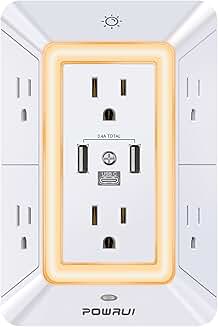 6-Outlet Surge Protector with USB Ports and Night Light