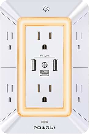 6-Outlet Surge Protector with USB Ports and Night Light