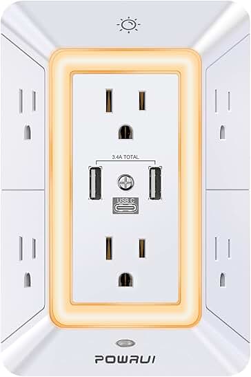6-Outlet Surge Protector with USB Ports and Night Light