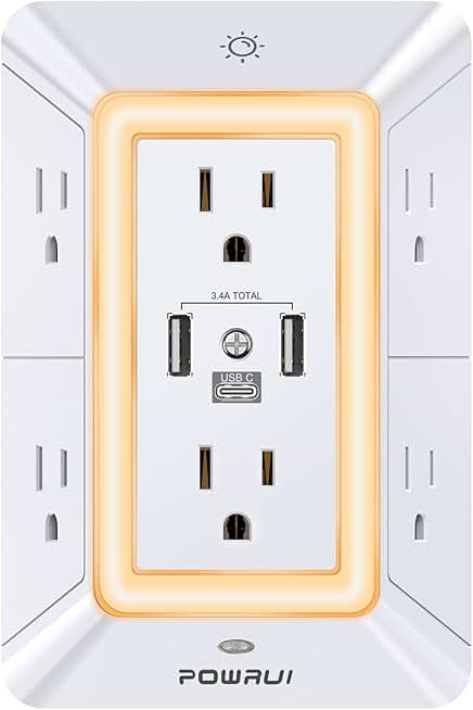 6-Outlet Surge Protector with USB Ports and Night Light