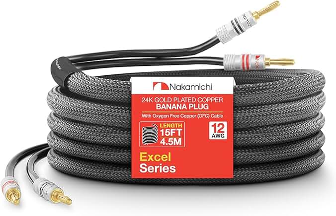 24k Gold Plated Banana Plug and 15ft 12AWG Speaker Cable