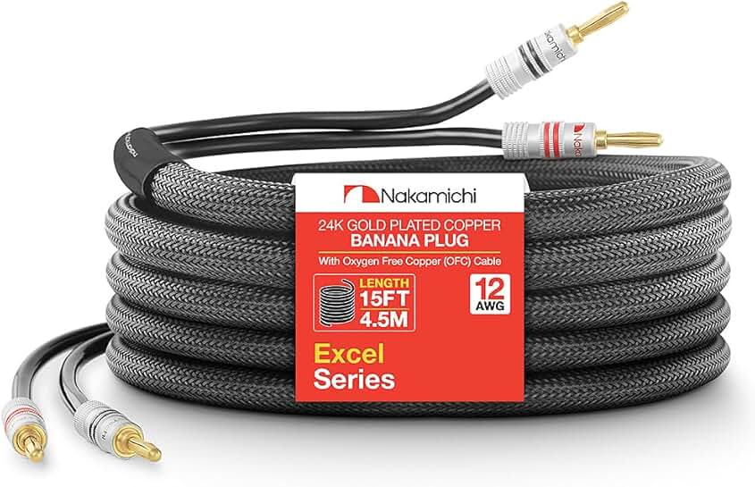 24k Gold Plated Banana Plug and 15ft 12AWG Speaker Cable