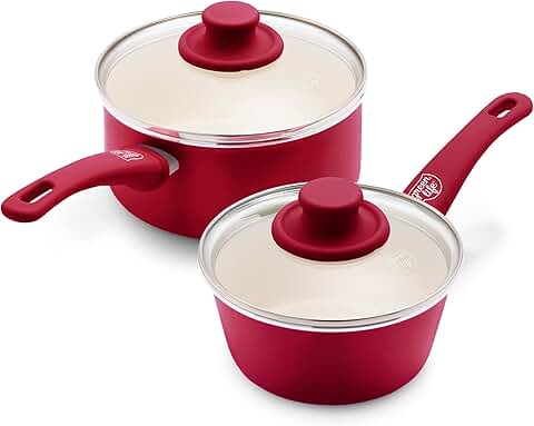Soft Grip Ceramic Saucepan Set with Glass Lids