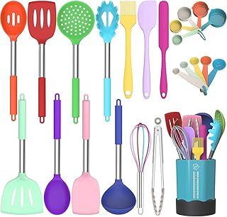 24-Piece Silicone Cooking Utensil Set with Stainless Steel Handles