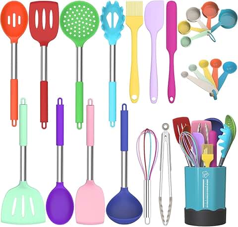 24-Piece Silicone Cooking Utensil Set with Stainless Steel Handles