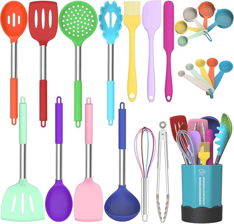 24-Piece Silicone Cooking Utensil Set with Stainless Steel Handles