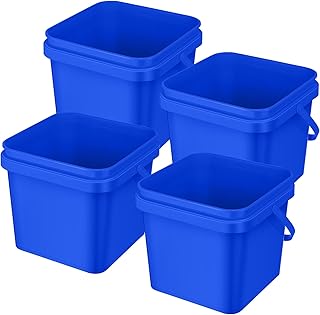 Set of four 5-quart square plastic buckets with handles