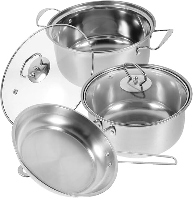 Stainless Steel Cookware Set with Stewing Pot and Frying Pan