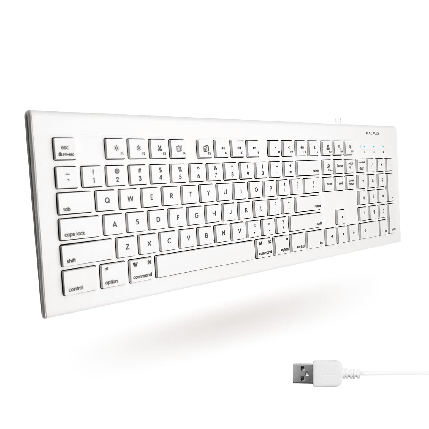 Full Size USB Wired Keyboard for Mac and PC - Plug & Play Wired Computer Keyboard - Compatible Apple Keyboard with 15 Shortcut Keys for Easy Controls & Navigation of Macbook Pro/Air, iMac