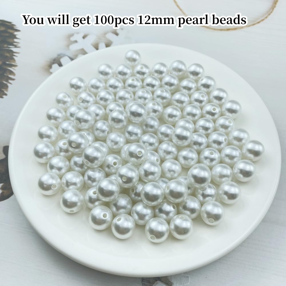 100pcs 12mm Resin Pearl Beads for Jewelry Making and Crafts