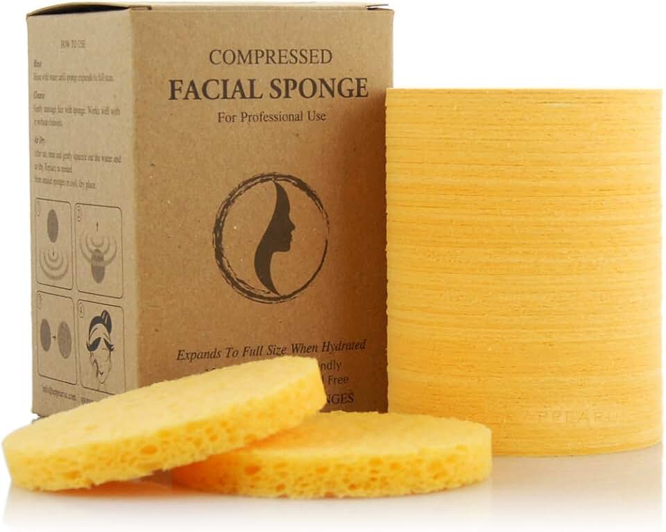 Natural Cellulose Facial Sponges, 100 Pack for Cleansing and Exfoliating