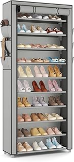 Tall 10-Tier Shoe Rack with Cover for Closet and Entryway