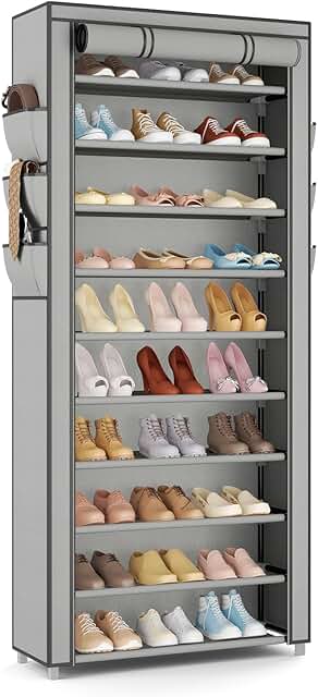 Tall 10-Tier Shoe Rack with Cover for Closet and Entryway