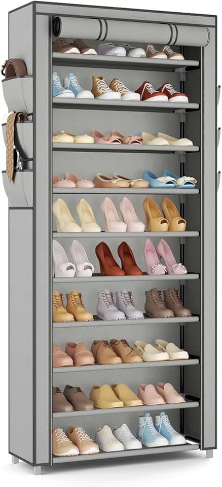 Tall 10-Tier Shoe Rack with Cover for Closet and Entryway